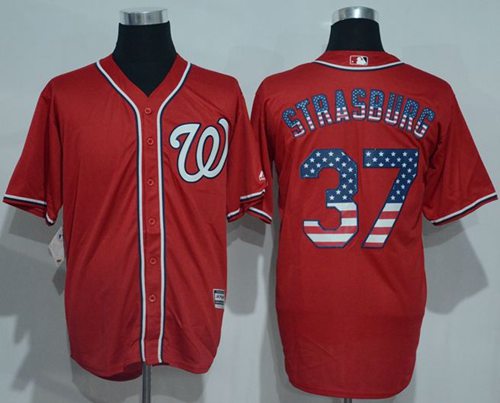 Nationals #37 Stephen Strasburg Red USA Flag Fashion Stitched MLB Jersey